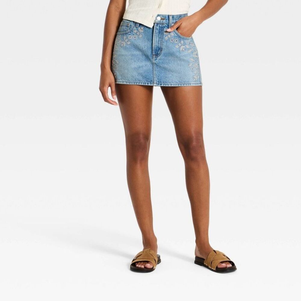 Women's Embroidered Mini Skirt - Universal Thread Medium Wash 8